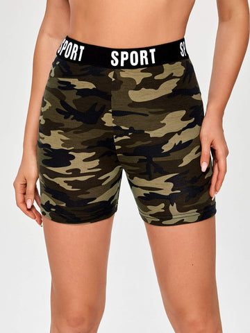 EZWEAR SPORT GRAPHIC CAMO PRINT BIKER SHORTS