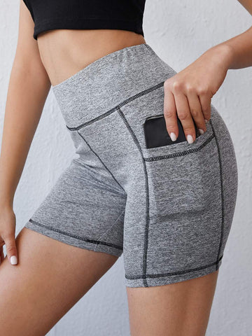 EZWEAR CONTRAST STITCH BIKER SHORTS WITH PHONE POCKET