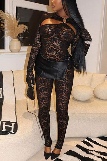 LACE CUTOUT JUMPSUIT