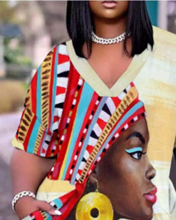 African Print Casual Dress with Pockets