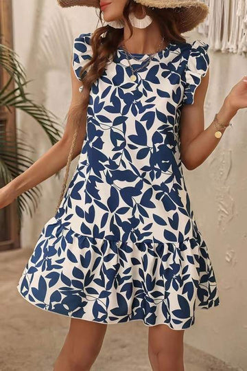 GRAPHICAL PUFFED SLEEVES MINI DRESS