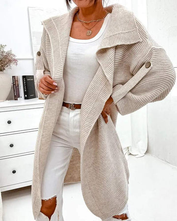 OPEN FRONT ROLL UP SLEEVE KNIT LONGLINE CARDIGAN