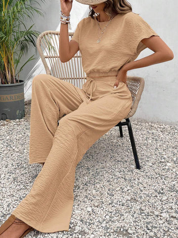 FRENCHY WOMEN S PANTS SET LOOSE TEXTURE SOLID COLOR CASUAL TWO PIECE SUIT