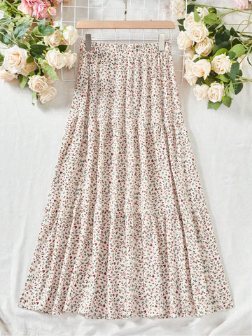 VCAY ALLOVER FLORAL PRINT RUFFLE HEM SKIRT