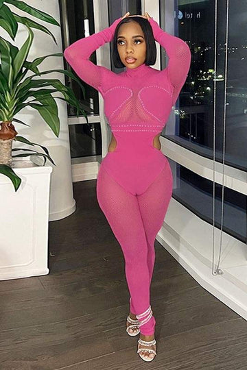 MESH RHINESTONE JUMPSUIT