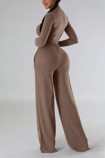 CROP SOLID TOP AND PANTS SET