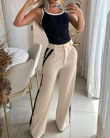 CONTRAST BINDING TANK TOP STRIPED PANTS SET