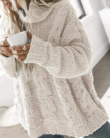 LONG SLEEVE HIGH NECK CABLE KNIT SWEATER