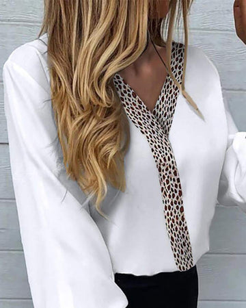 Leopard Print Long Lantern Sleeve Shirt