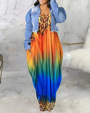 Stylish Color Block Plus Size Dress