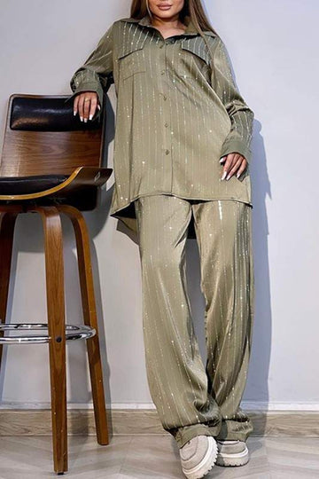 SEQUIN STRIPES TOP PANTS SET