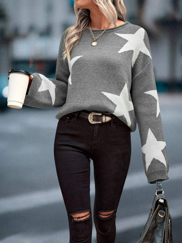 STAR PATTERN DROP SHOULDER SWEATER