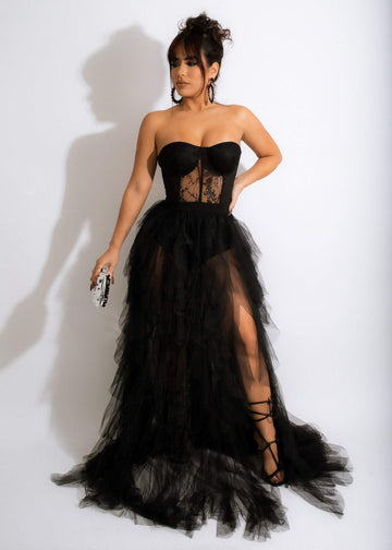 TULLE DRESSES TUBE LACE SLIT DRESS FOR PARTY PROM