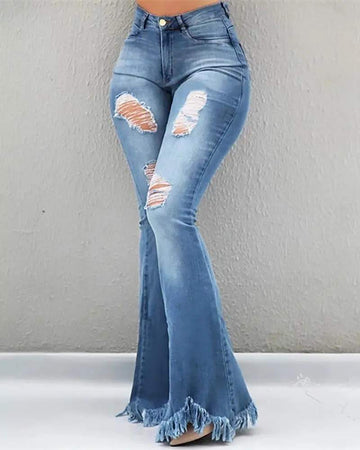 Flared Jeans, Trendy Denim with Fringe
