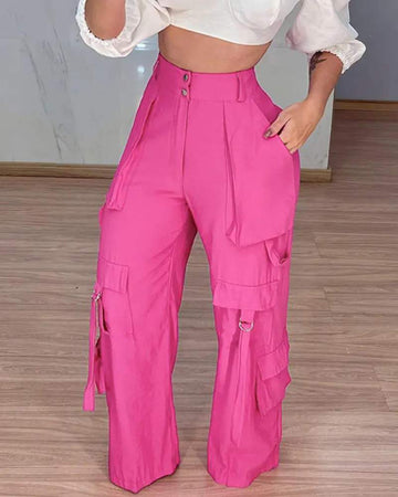 HIGH WAIST POCKET DESIGN CARGO PANTS