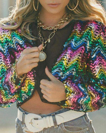 Colorful Sequin Jacket, Stylish Event Coat