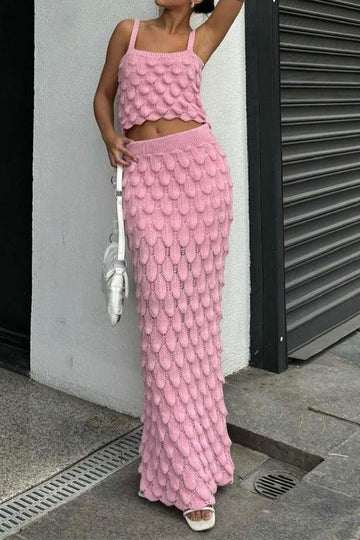 TEXTURE KNIT TOP SKIRT SET