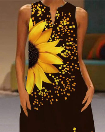 SUNFLOWER PRINT SLEEVELESS MAXI DRESS