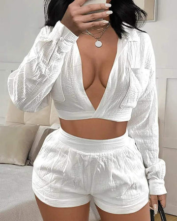 POCKET DESIGN CROP TOP SHORTS SET