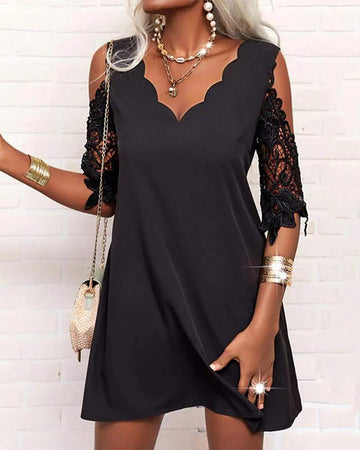 Cold Shoulder Dress with Lace Sleeves