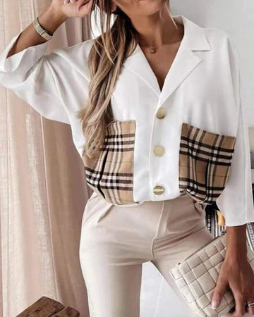 Sophisticated Checkered Blouse, Casual Style