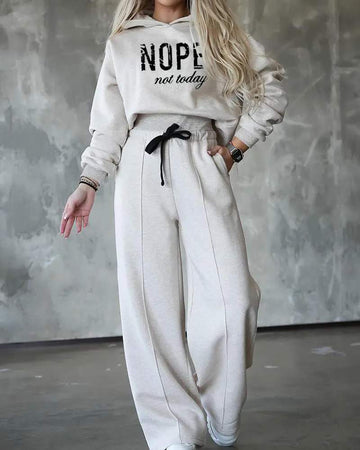 NOPE NOT TODAY PRINT HOODIE WIDE LEG PANTS SET