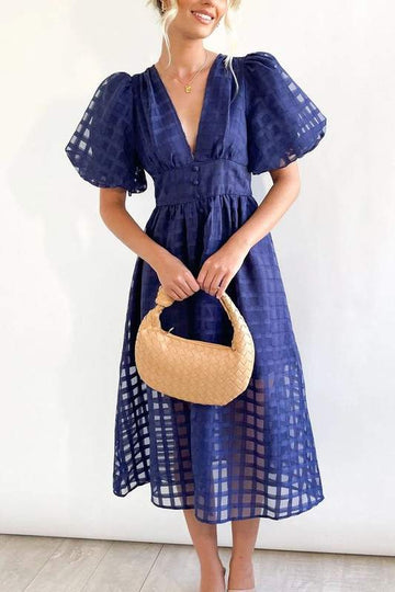 SOLID PUFF MIDI DRESS