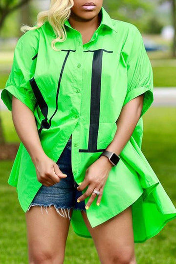FASHION PRINT PATCHWORK TURNDOWN COLLAR TOPS