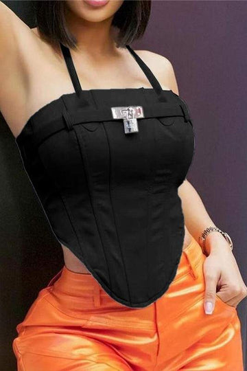 FAUX LEATHER CORSET TOP