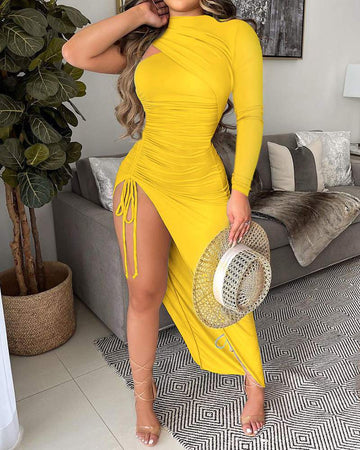 Cutout Ruched Dress with High Slit