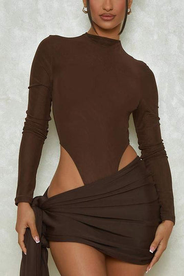 BODYCON BODYSUIT TOP AND MINI SKIRT SET