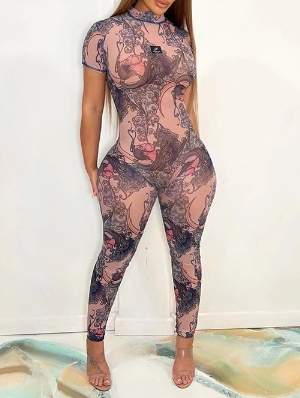 PURPLE SEE THROUGH SKINNY JUMPSUIT