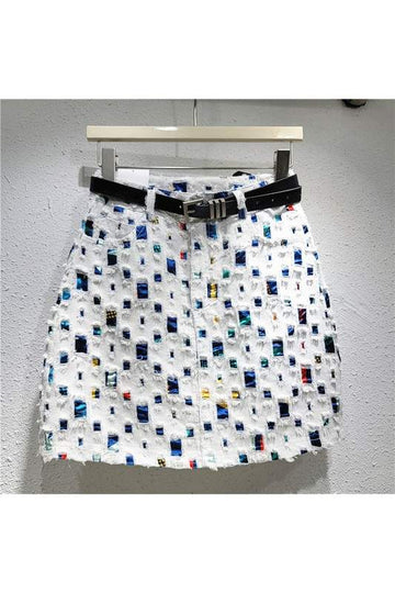 RAGGED DENIM SHORT SKIRT