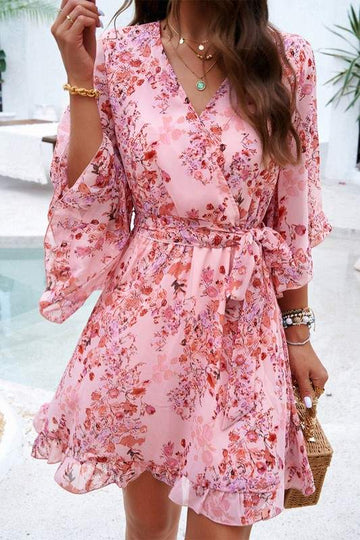 RUFFLE FLORAL MINI DRESS