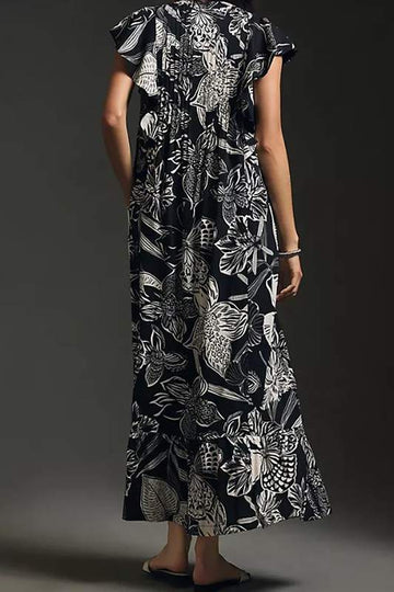 PRINT BUTTON FRONT MIDI DRESS