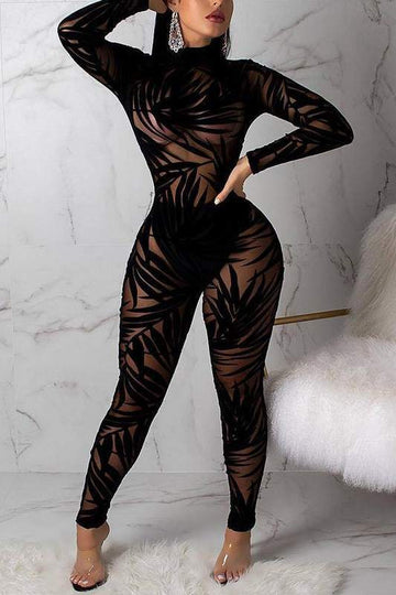 MESH VELOUR GRAPHIC JUMPSUITS
