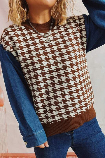 DENIM SLEEVE SWEATER