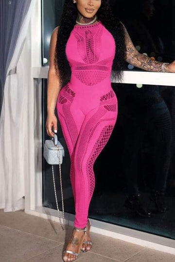 SLEEVELESS CUTOUT SHEER MESH JUMPSUIT
