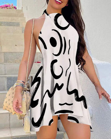 ABSTRACT PRINT BACKLESS SWING DRESS - Missyess