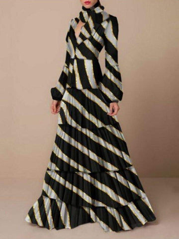 AIERTU RETRO FLORAL LEOPARD PRINT LONG DRESS SPRING AUTUMN WOMEN LONG SLEEVE MAXI DRESS HIGH FASHION HALTER HOLLOW OUT PARTY DRESS 01 M - Missyess