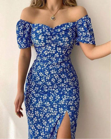 Chic Off Shoulder Daisy Print Dress