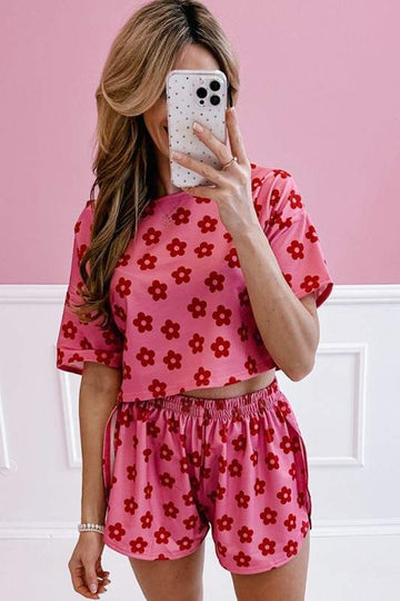 FLOWER PRINT CROP SHORTS SET
