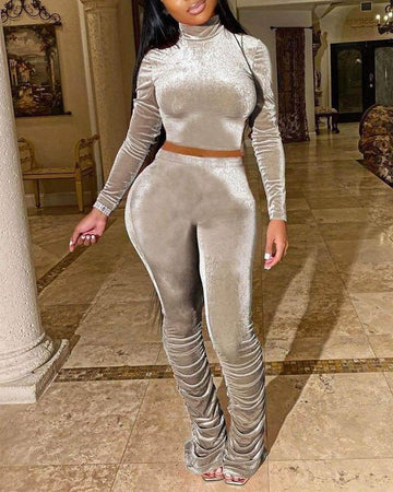 Solid Color Long Sleeve Pant Sets