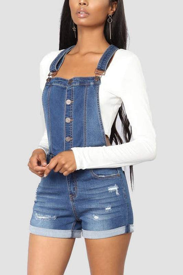 STRETCH OVERALL DENIM SHORTS