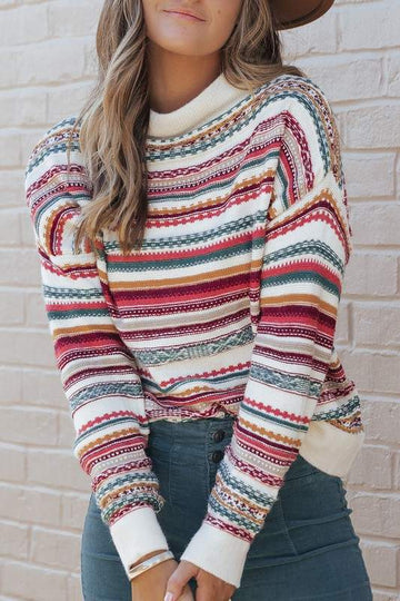 MULTICOLOR MIXED STRIPES PULLOVER SWEATER