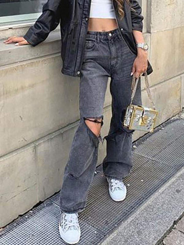 Trendy Long Sleeve, Ripped Jeans for Women