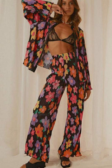 PLEATED LONG SLEEVE SHIRT AND PANTS SET