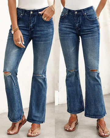 High Waist Flares | Ripped Denim | Casual Chic