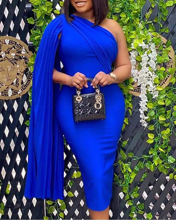 ONE SHOULDER RUCHED EVENING DRESS