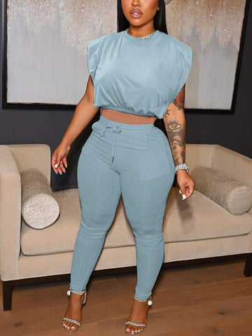 ROUND NECK DRAWSTRING PANTS SET